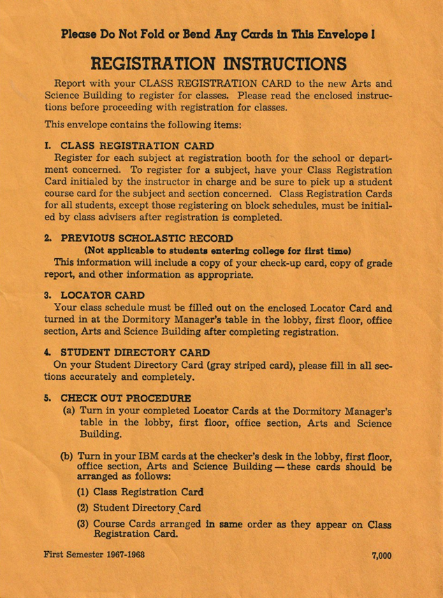registration envelope for Fall 1967